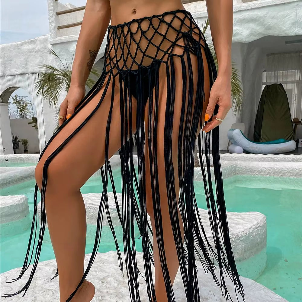 Crochet Cover up Dress Tassel Beach Skirts Bathing Suit Fringe Dress Bathing Suit Cover Ups Bandage Mid Waist Bikini Beach Dress