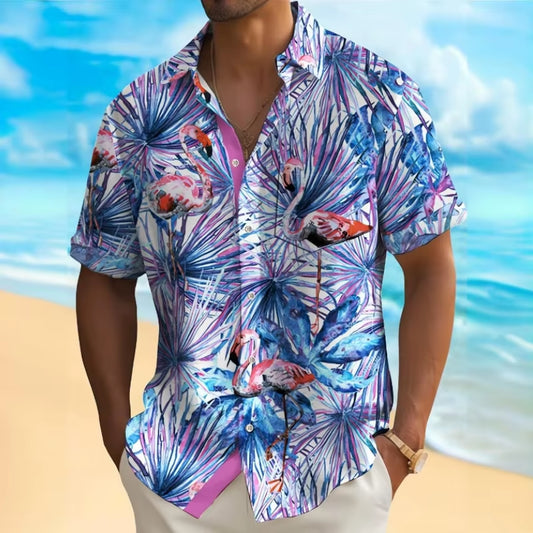 3D Beach Flower Print Hawaiian Shirts 2024 Men'S Shirt Summer Daily Casual Short Sleeve Shirts for Men Loose Oversized Clothing