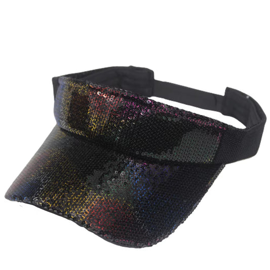 Hip-Hop Gradient Bling Sequin Sun Visor Cap Summer Colorful Beach Visor Hats for Women Men