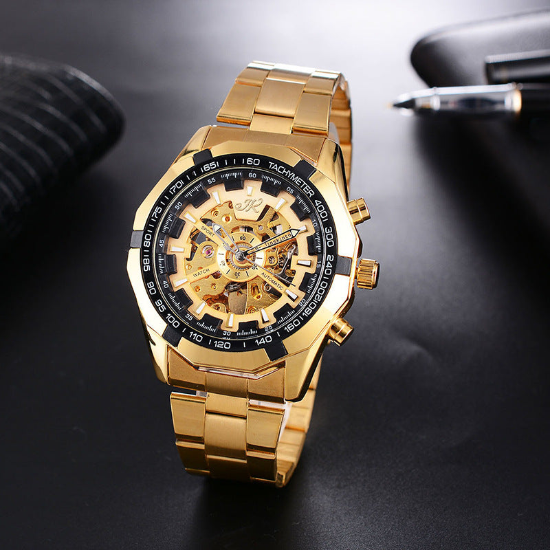 Mens Watch Mens Mechanical Watch Steel Band Fashion Watch High-End Hollow Mechanical Watch