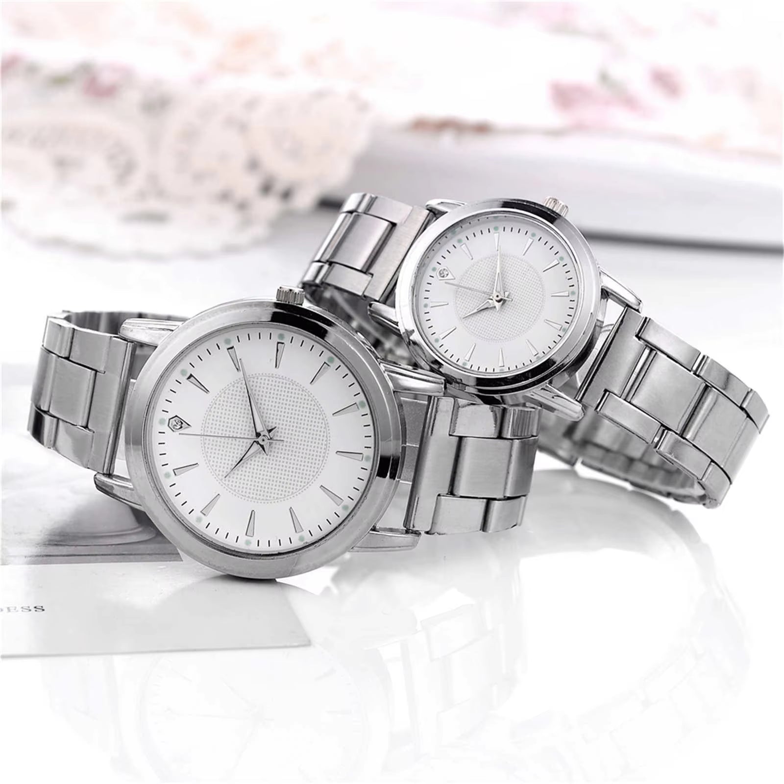 es Quartz Watch Stainless Steel Dial Casual Bracele Watch Rhinestone Watch Women Quartz Wrist Watch Bracelet Set