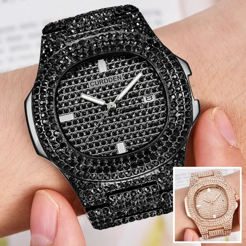 Men Cool Black Diamond Watch Business Quartz Watches Men Luxury Watch Gold Watch Rose Gold Watch Uhr Herren