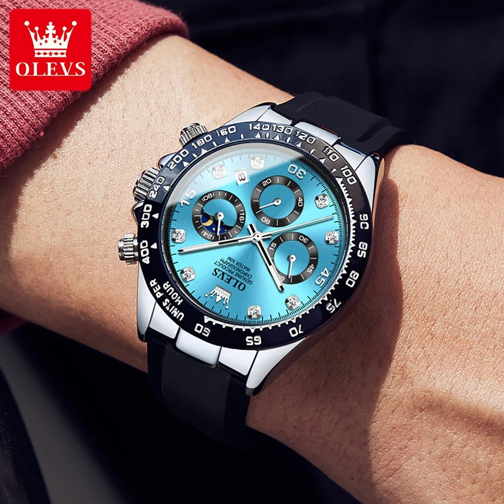 Men'S Watch Classic Lunar Phase Silicone Diamond Waterproof Luminous Quartz Watch Fashion Timing Code Watch Men'S Watch