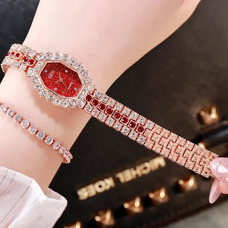 New Ladies Watch Bracelet Square Watch Full Diamond Ladies Watch Fashion Casual Starry Sky Watch