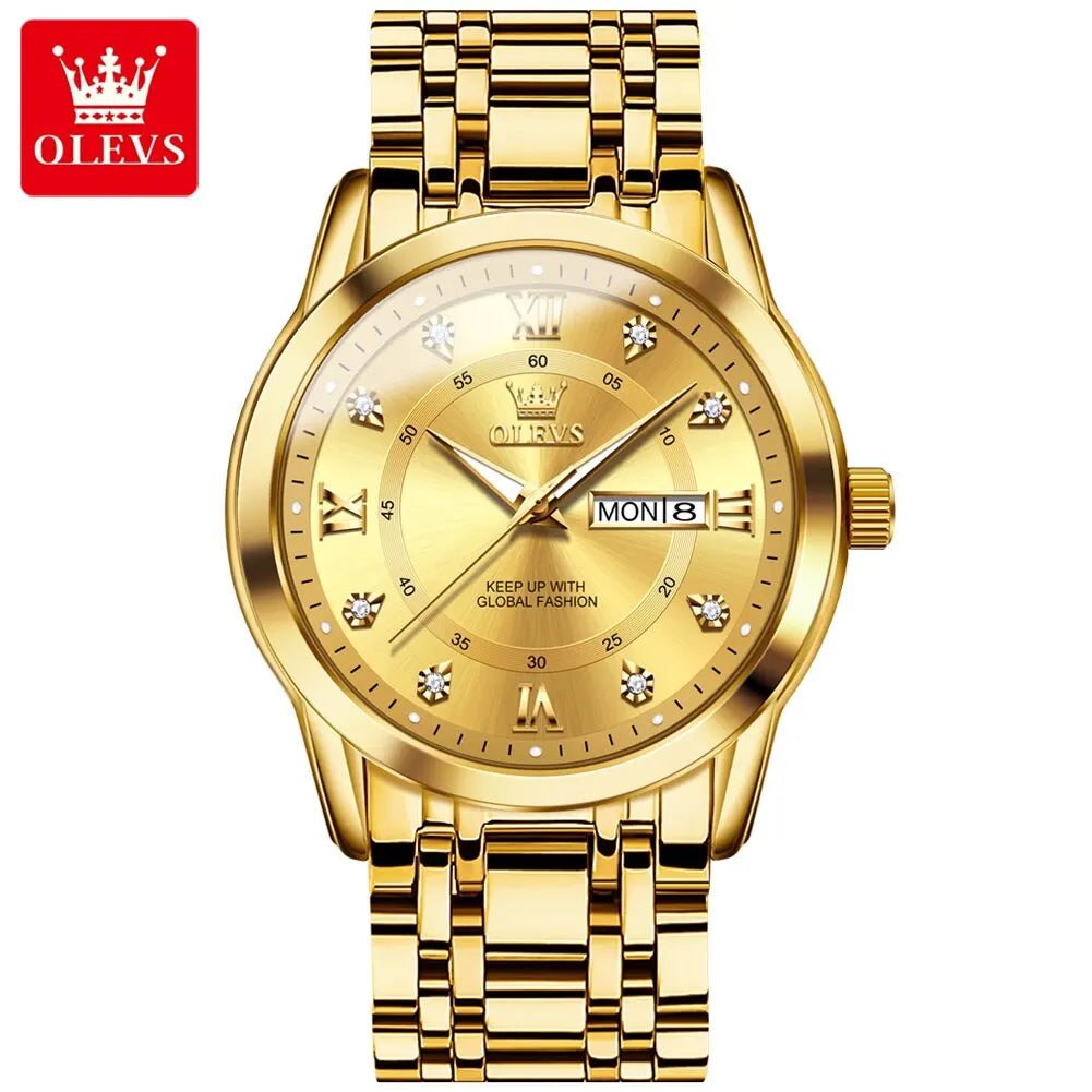 Quartz Watch for Men Luxury Diamonds Gold Watch Waterproof Luminous Stainless Steel Business Men'S Quartz Watch Mens Watch