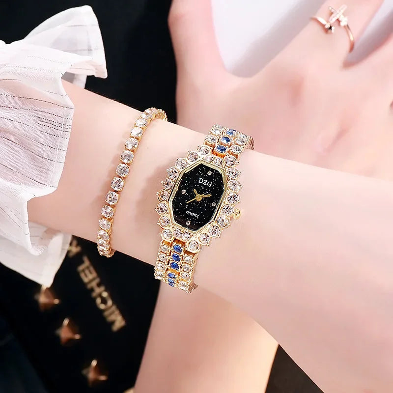 New Ladies Watch Bracelet Square Watch Full Diamond Ladies Watch Fashion Casual Starry Sky Watch