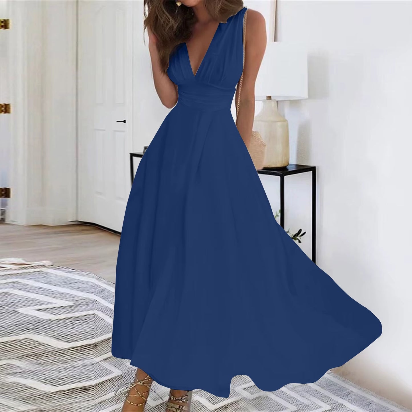 Women'S Long Dress Maxi Dress Casual Dress a Line Dress Shortlevess Print Regular Fit Blue Summer Spring New Vestidos Femininos