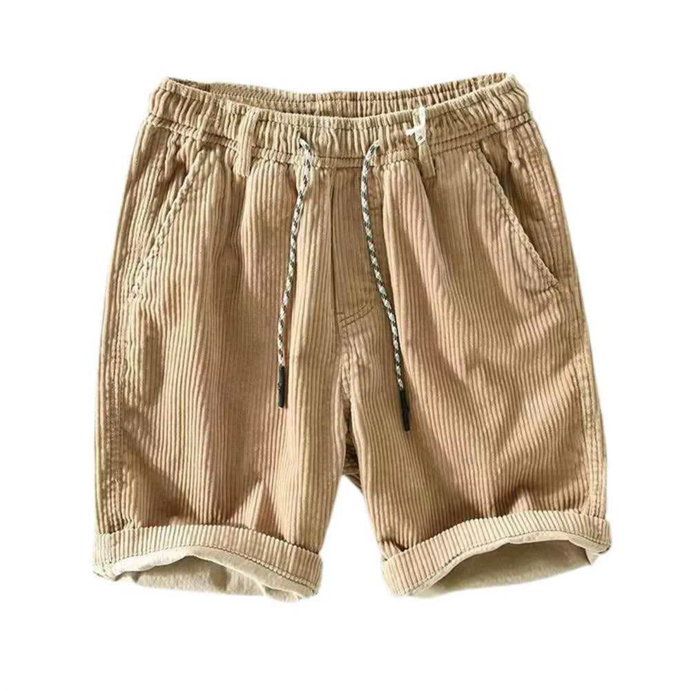 Comfortable Three-Quarter Pants Stylish Men'S Elastic Waist Corduroy Beach Shorts with Pockets Adjustable Drawstring for Summer