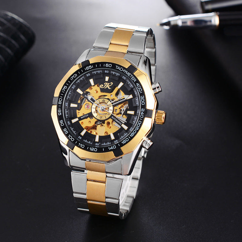 Mens Watch Mens Mechanical Watch Steel Band Fashion Watch High-End Hollow Mechanical Watch