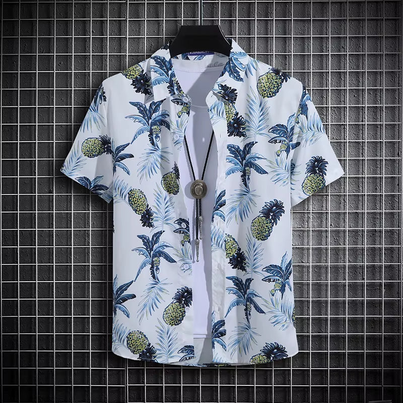 Men'S Summer Short Sleeve Printed Shirt Thin Beach Shirt Men'S Clothing Turtle Neck Polo Shirt for Men Casual Top