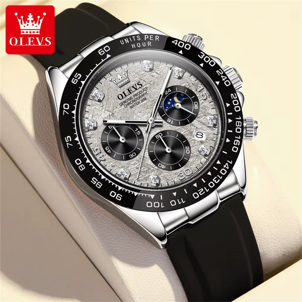 Men'S Watch Classic Lunar Phase Silicone Diamond Waterproof Luminous Quartz Watch Fashion Timing Code Watch Men'S Watch