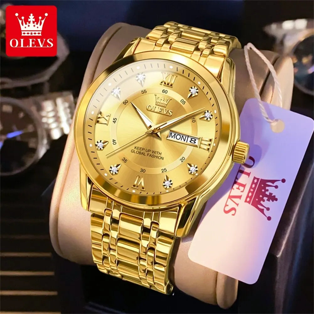 Quartz Watch for Men Luxury Diamonds Gold Watch Waterproof Luminous Stainless Steel Business Men'S Quartz Watch Mens Watch