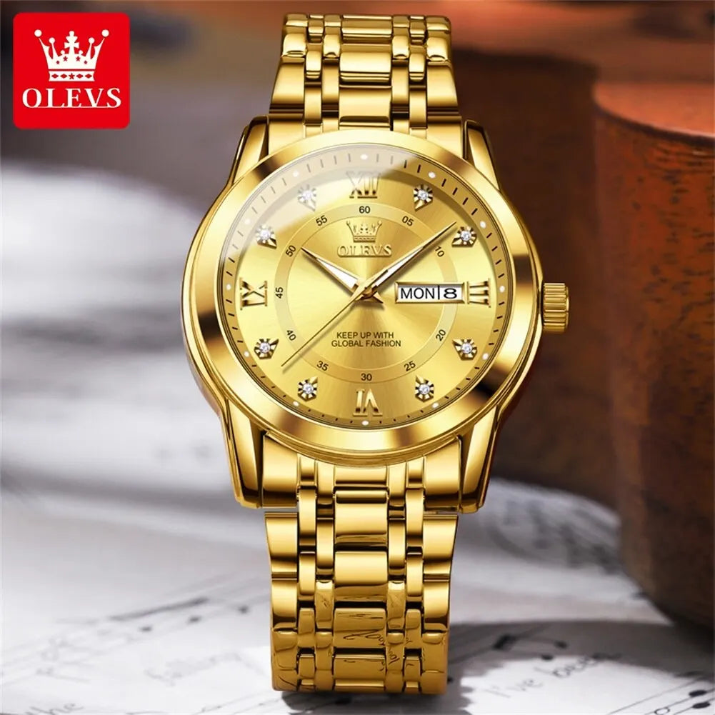 Quartz Watch for Men Luxury Diamonds Gold Watch Waterproof Luminous Stainless Steel Business Men'S Quartz Watch Mens Watch