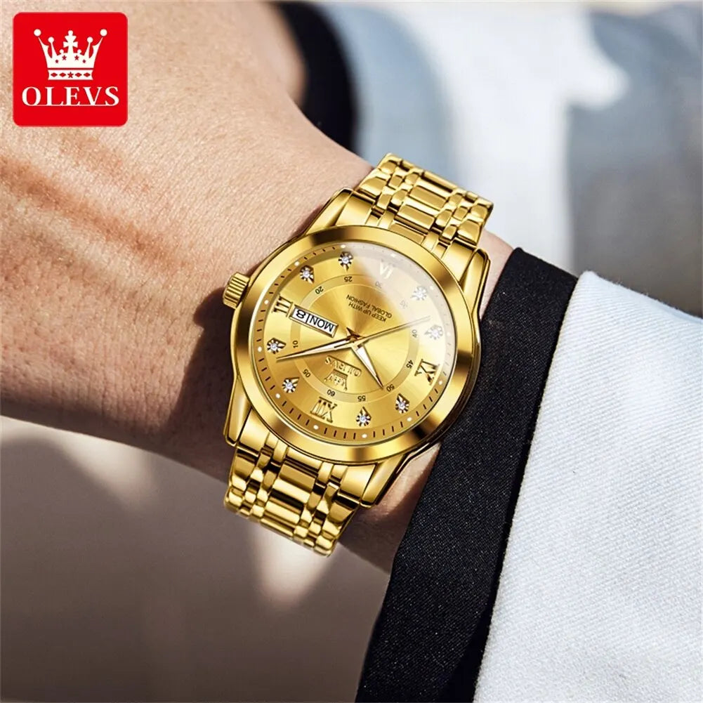 Quartz Watch for Men Luxury Diamonds Gold Watch Waterproof Luminous Stainless Steel Business Men'S Quartz Watch Mens Watch