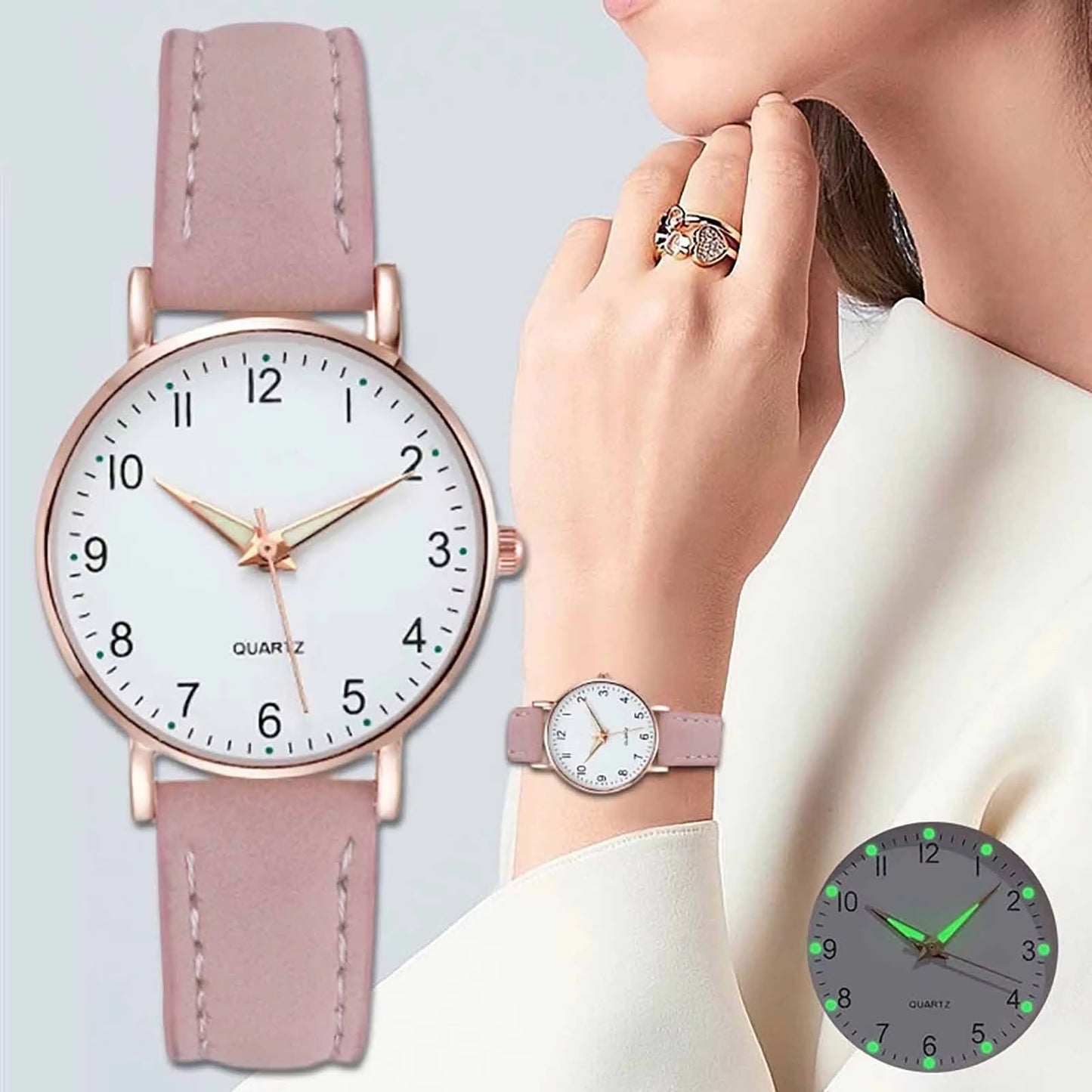 Ladies Luminous Quartz Watch, Digital Leather Watch Ladies Quartz Watch