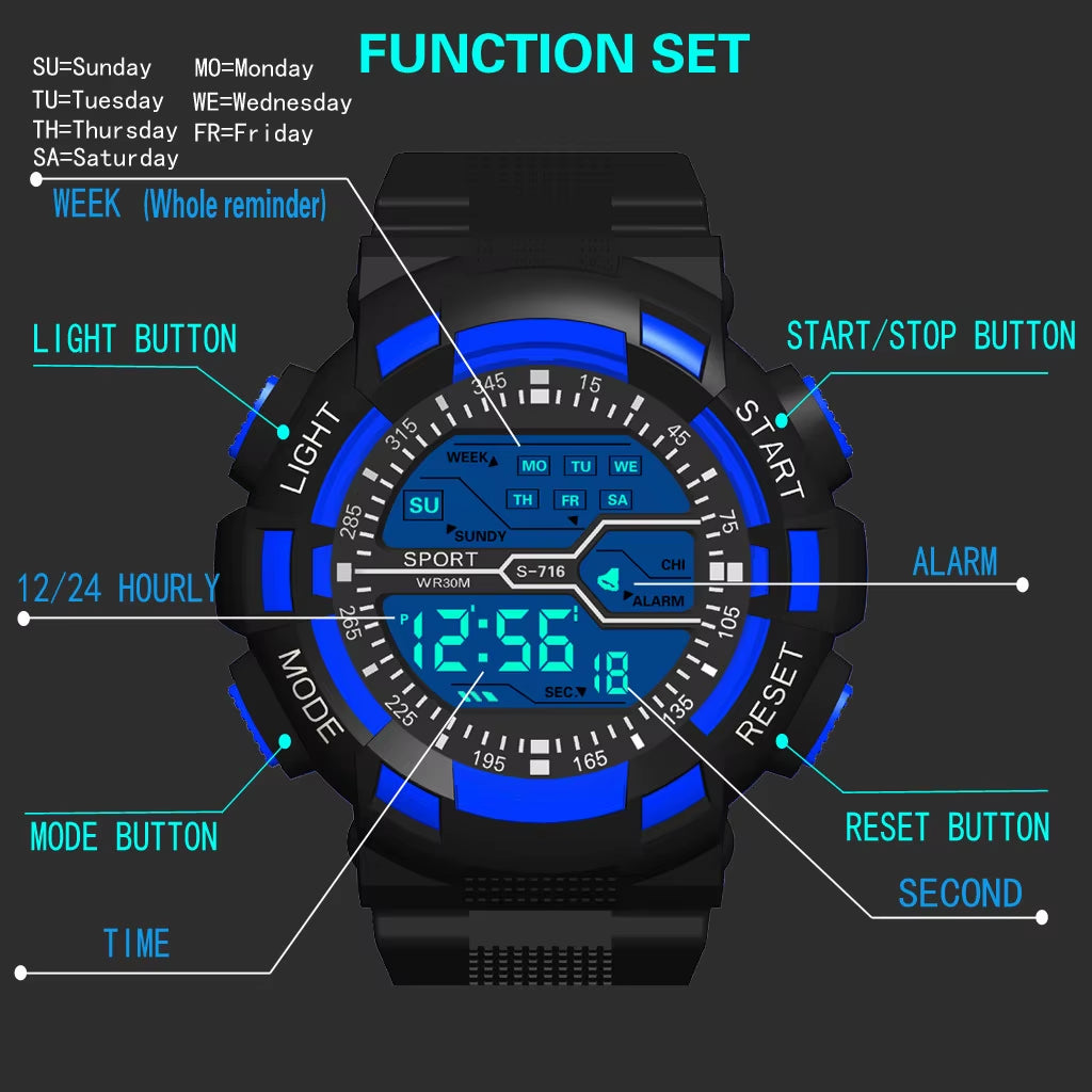 Multifunction Men'S Sports Watch Led Digital Watch Big Dial Luminous Men Sport Watch Luminous Electronic Watch