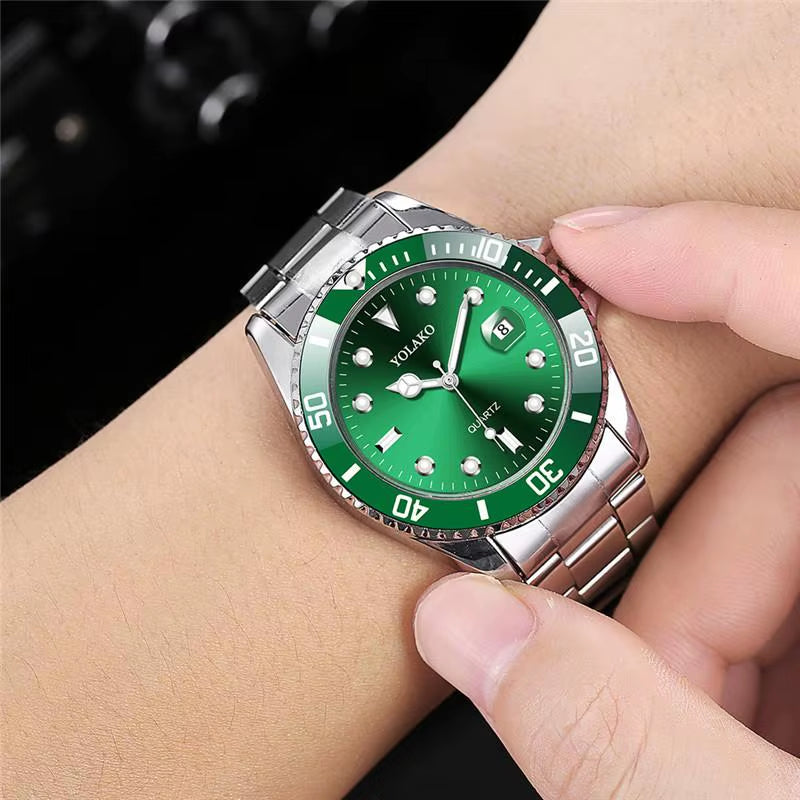 Men'S Watch Luxury Quartz Watch Business Watch Blue Dial Date Watch Men Stainless Steel Band Fashion Male Wrist Watch Clock