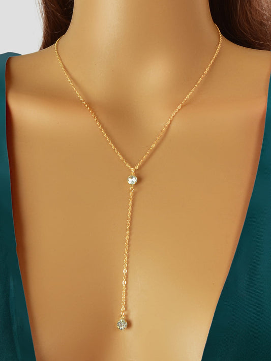 1Pc Gold-Color Rhinestone Decor Ladies' Party/Beach Bikini Long Necklace