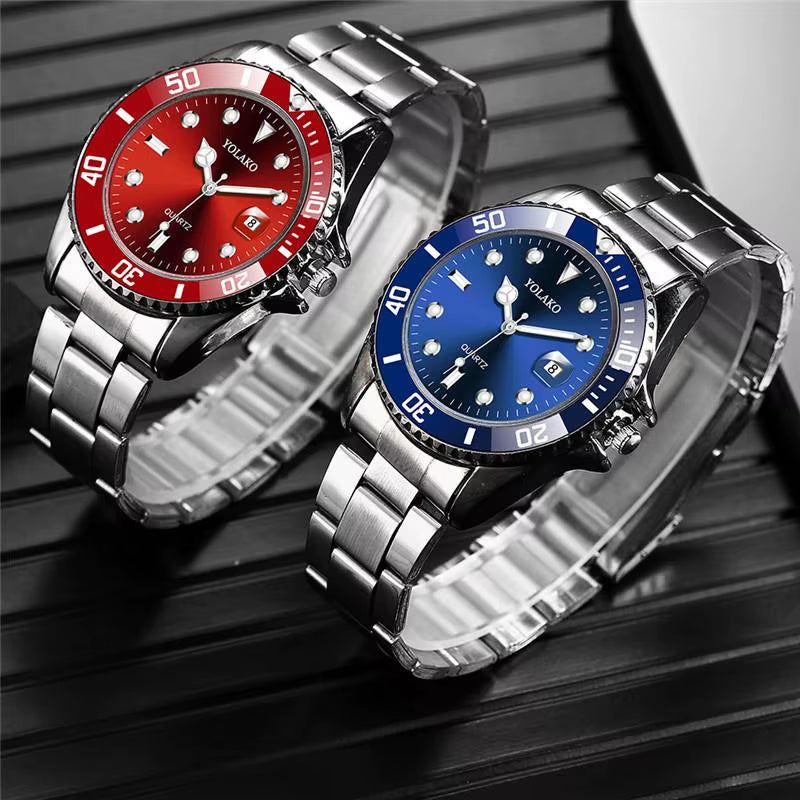 Men'S Watch Luxury Quartz Watch Business Watch Blue Dial Date Watch Men Stainless Steel Band Fashion Male Wrist Watch Clock